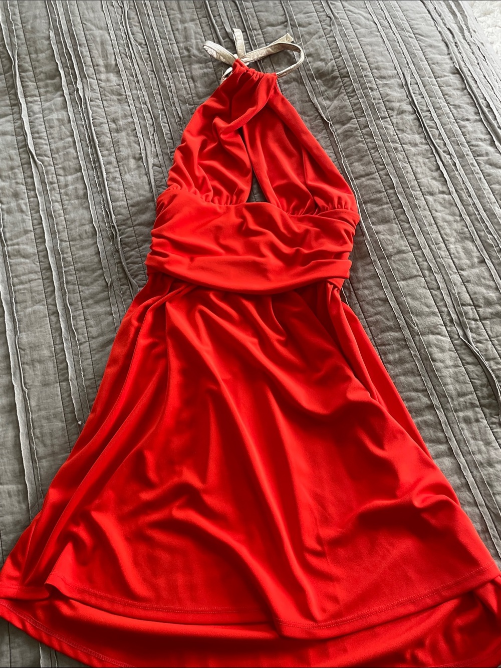 Orange Halter Dress with Metallic Neck Tie